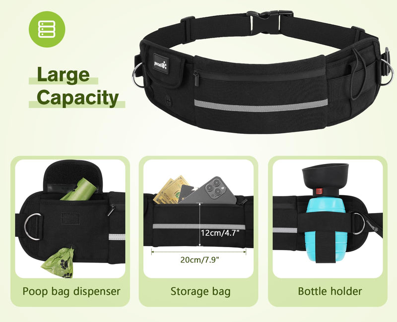 Pecute Hands Free Dog Leash 2 Dogs, Waist Belt Fanny Pack with Soft Padded, Dual Dog Leash with Pouch, 3 Padded Handles, Durable Bungee, Black Waist Dog Leash for Running Walking Hiking Jogging Biking Black-new - BeesActive Australia