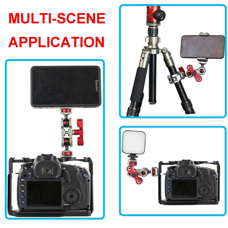 MIMIRACLE Camera Magic Arm Flexible Articulating Arm with Dual Ball Heads and 1/4" Screws for Field Monitor Camera DSLR Monitor Video Cage