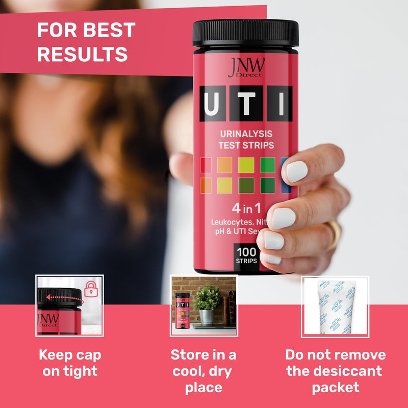JNW Direct 4-in-1 Urine Test Strips - 100 UTI Test Strips, Accurate At Home UTI Test for Women & Men, Results in 60 Seconds, Urinalysis Test Strips Full Panel, Quick & Easy Home UTI Test Strips - BeesActive Australia
