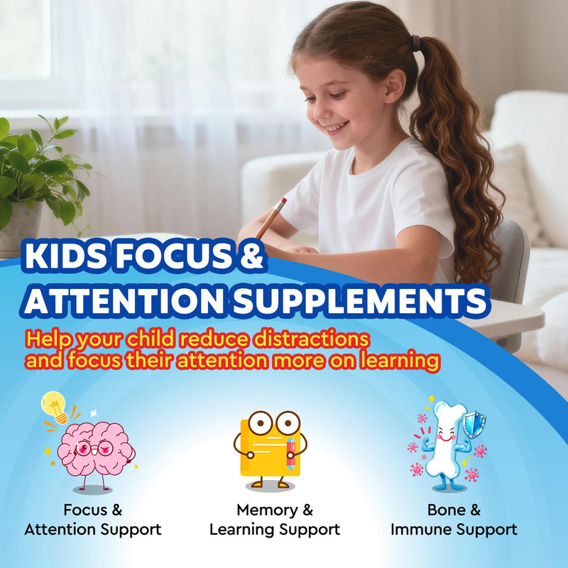 Kids Focus and Attention Supplements with Phosphatidylserine, Omega-3, Magnesium Glycinate & L-Theanine, Brain Vitamins Liquid Drops for Kids Memory, Cognitive, Sleep, Calm & Mood, Strawberry, 4 Fl Oz 4 Fl Oz (Pack of 1)