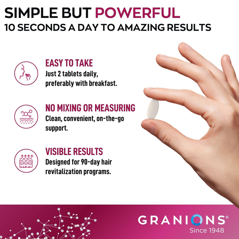 Granions Biotin 10,000 mcg Hair, Skin and Nails Pills - Extra Strength Biotin Complex with Zinc, Selenium, Millet, Bilberry, Aminos - Hair Growth Vitamins Supplement for Women & Men - 60 Tablets Biotin Tablets