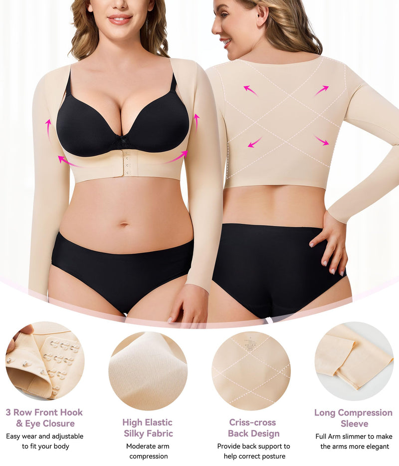 YERKOAD Arm Shapers for Women Flabby Arms Post Surgery Compression Sleeves Arm Faja Front Closure Shapewear Tops Medium Beige