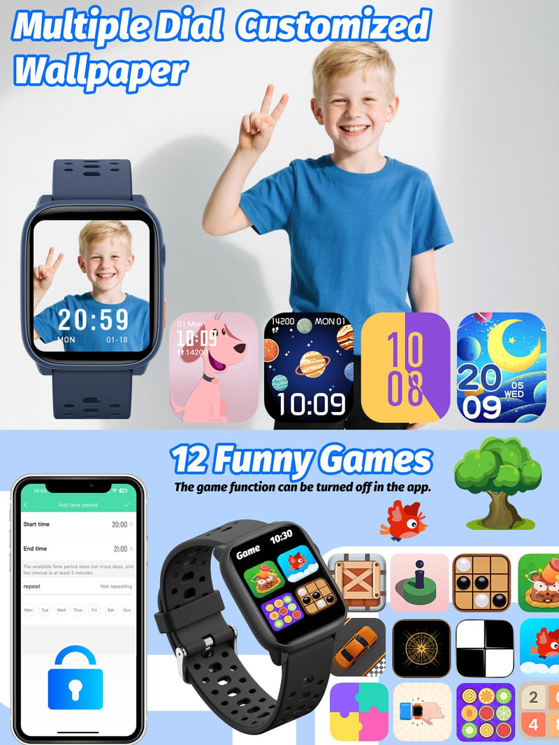 MgaoLo Kids Smart Watch 1.85" Upgrade - Fitness Tracker with Heart Rate Sleep Monitor, 100+ Sports Modes, 12 Puzzle Games, Activity Tracker for Boys Girls Outdoor Fun (Blue) Blue - BeesActive Australia