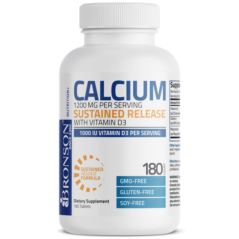 Bronson Calcium 1200 mg Sustained Release + Vitamin D3 1000 IU, 180 Tablets | Magnesium 80 mg, Bone Health Support, Steady Calcium Release, Non-GMO, Gluten-Free & Soy-Free 180 Count (Pack of 1)