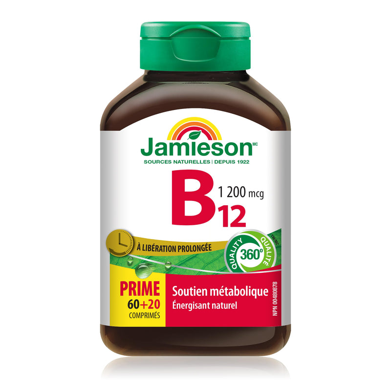 Jamieson Vitamin B12 (Cobalamin) 1200mcg, Timed Release, 80 tablets