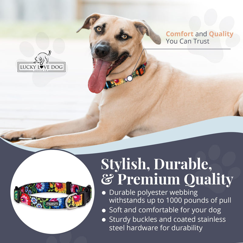 Lucky Love Dog - Adjustable Dog Collar with Easy Click Buckle for Small to Large Dogs, Durable, & Comfortable Collar for Male & Female Dogs, Pet Collar for Puppies & Adult Dogs - Blackbird, Medium Medium | 13-21" Blackbird Collar Only - BeesActive Australia