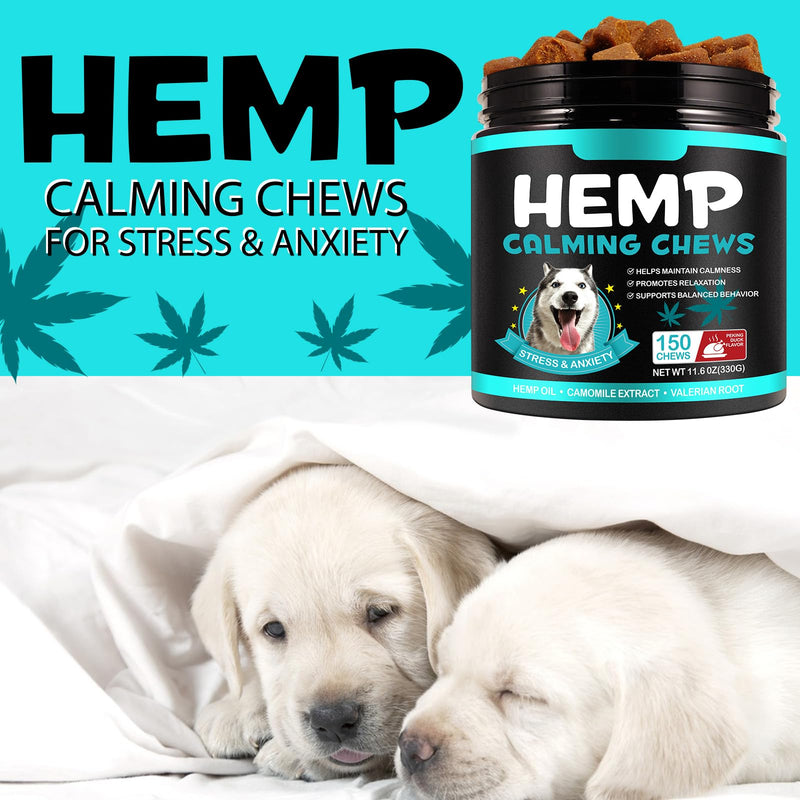 Calming Treats for Dogs Anxiety Relief – Hemp Calming Chews 150 Count | Dog Anxiety Relief for Barking, Separation, Thunderstorms & Fireworks | Natural Calming Supplement, Peking Duck Flavour