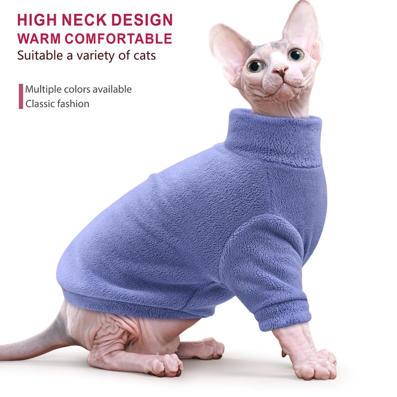 Idepet Sphynx Cats Clothes Winter,Hairless Cat Turtleneck Sweater Soft Coral Fleece Outfit Coat Warm Shirt Kitten Apparel with Sleeves Pullover Pet Winter Pajamas Jumpsuit (Blue, XX-Large) Blue - BeesActive Australia