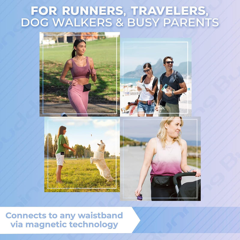 Running Buddy Running Water Bottle Pouch - 4" x 4" Black, 7 oz - Magnetic Water Bottle Holder for Running & Walking - No-Bounce Hydration Pack 4 in x 4"