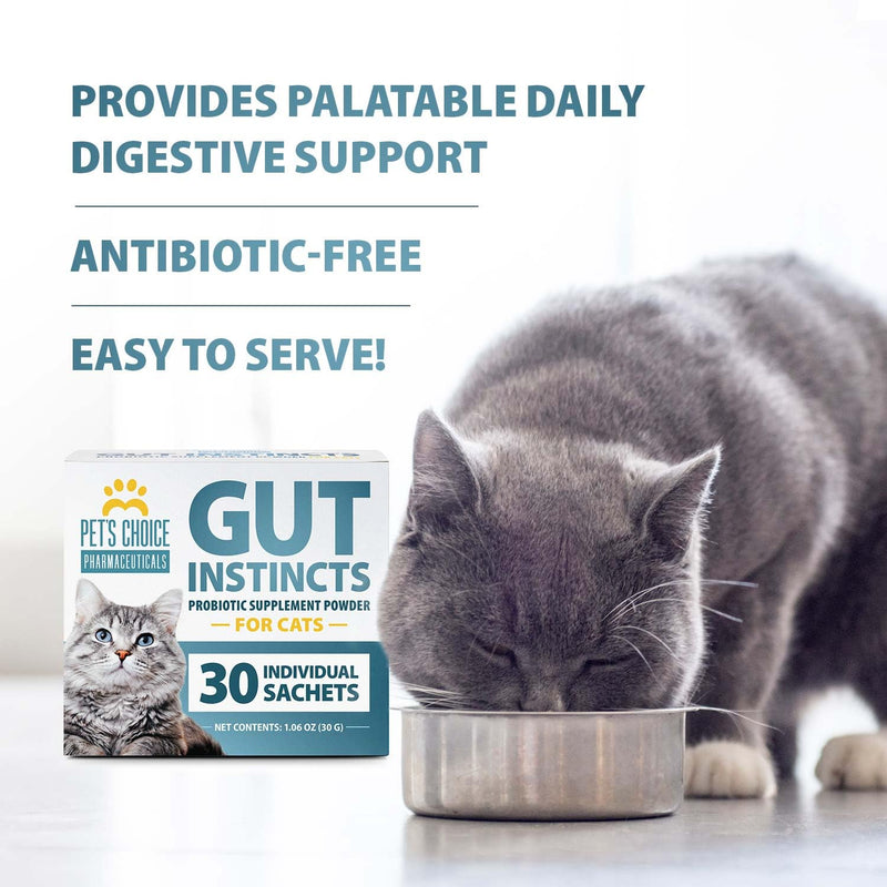 Pet's Choice Gut Instincts Probiotic Supplement Powder Packets for Cats, 30 ct, Veterinary Formulated Cat Probiotics with Vitamins for Gut Health, Digestive Balance, Diarrhea Support, Chicken Flavor 30 count