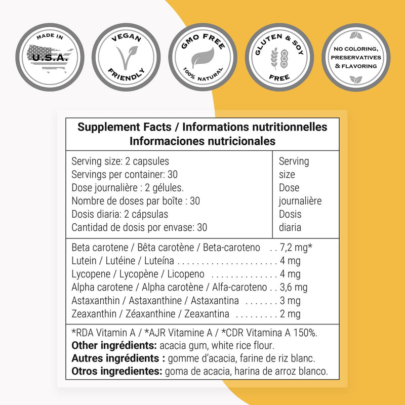 Supersmart - Carottol - Carotenoid Complex Supplement - with Beta Carotene, Lycopene, Lutein & Zeaxanthin | Non-GMO & Gluten Free - 60 Vegetarian Capsules