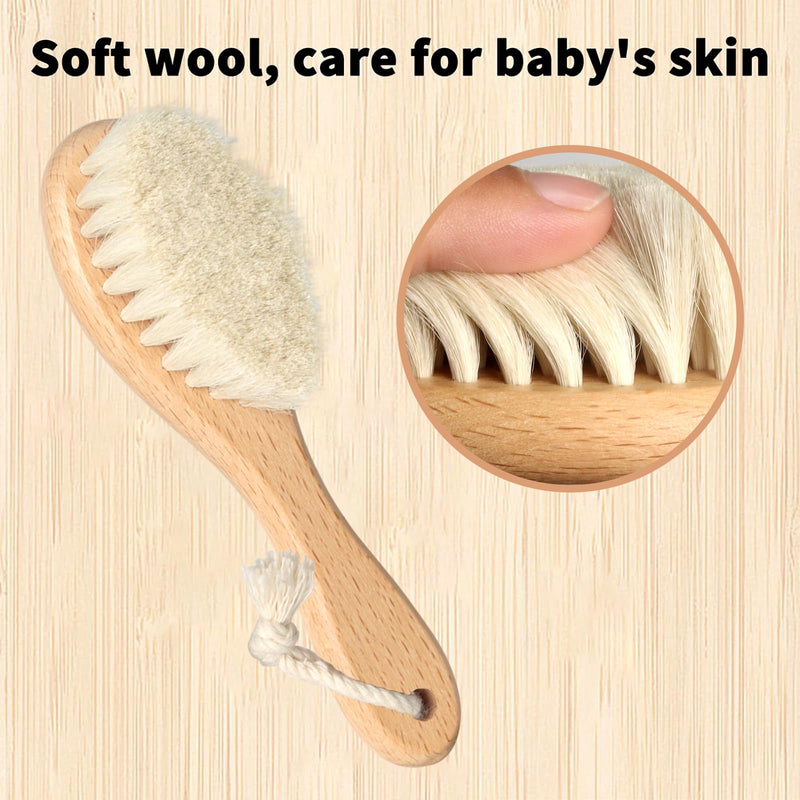 Wooden Natural Goat Bristle Brush and Cradle Cap Comb Set - 5 in 1 Baby Grooming Kit for Newborns, Toddlers, Boys, and Girls (Blue) 5 Brush and Comb Set Wood+Blue+Blue - BeesActive Australia