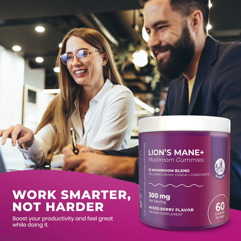 DR. MORITZ Lions Mane Gummies for Adults and Kids 4+ - Mushroom Gummies with 12-in-1 Blend Including Reishi & Chaga - Lions Mane for Kids and Adults - No Sugar Added, Non-GMO (120 Count) 60 Count (Pack of 2)