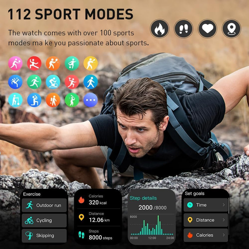 Smart Watch(Answer/Make Call), 1.96" HD Smartwatch for Men Women, 2026 Fitness Watch with 110+ Sport Modes/Heart Rate/Sleep Monitor/Pedometer, IP68 Waterproof Fitness Activity Tracker for Android iOS - BeesActive Australia