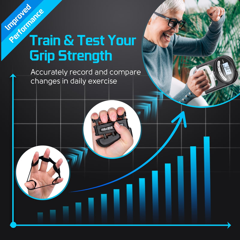 Grip Strength Tester Hand Dynamometer - Grip Strength Trainer Electronic Hand Gripper Strengthener Wrist Exerciser Meter Digital Training Gauge 265 Lbs / 120 Kgs for Sport School Home Use Black