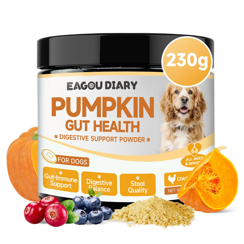 Pumpkin for Dogs Probiotics - Pumpkin Powder for Dogs, Digestion, Gut Health, Constipation Diarrhea Relief - Cranberry, Blueberry, Enzymes, Probiotics for Dogs, Fiber for Dog, 230g