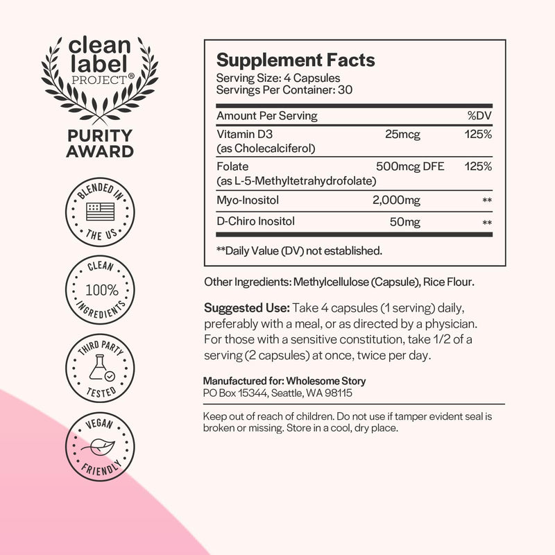 Myo-Inositol & D-Chiro Inositol Capsules with MTHF, Folate, Vitamin D| Support for Ovarian Function, Hormone Balance, & Homocysteine Levels | Fertility Supplements for Women | 40:1 Ratio 120 Count (Pack of 1) - BeesActive Australia