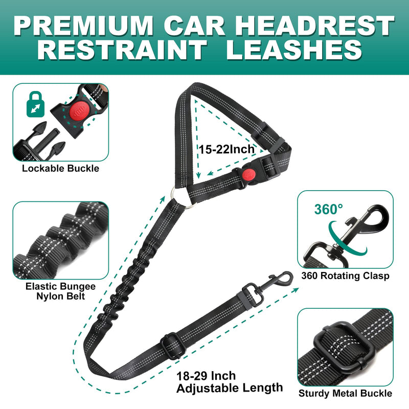 2 Packs Dog Seat Belt, 3rd Generation Dog Seatbelt Harness with Adjustable Metal Buckle, Elastic Bungee Reflective Vehicle Car Headrest Restraint Tether for Small Medium Large Dogs Pet - BeesActive Australia