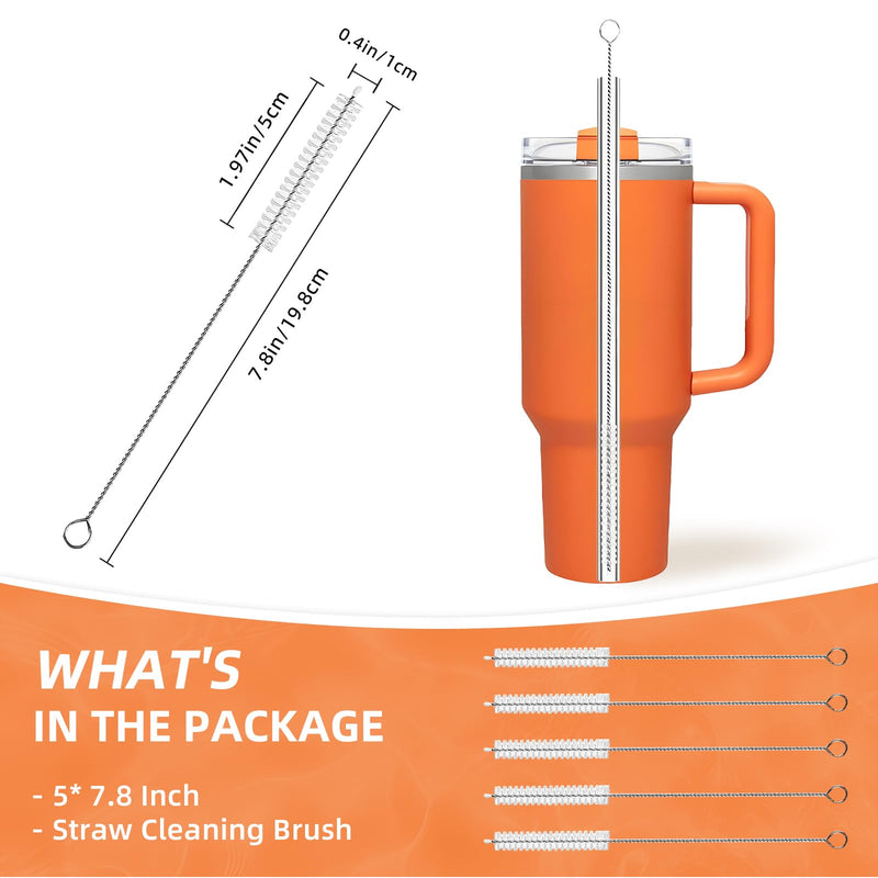 Cleaning Brushes for Reusable Drinking Straws, Set of 5, Long Wire Handle, Bottle and Straw Cleaner for Stanley Mug, Sippy Cup, Water Bottle and Tubes, Reusable and Flexible white00001