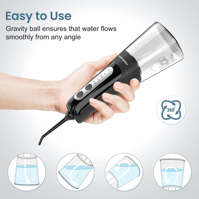 Cordless Water Dental Flosser Teeth Cleaner, INSMART Professional 300ML Tank DIY Mode USB Rechargeable Dental Oral Irrigator for Home and Travel, IPX7 Waterproof 6 Modes Irrigate for Oral Care Black