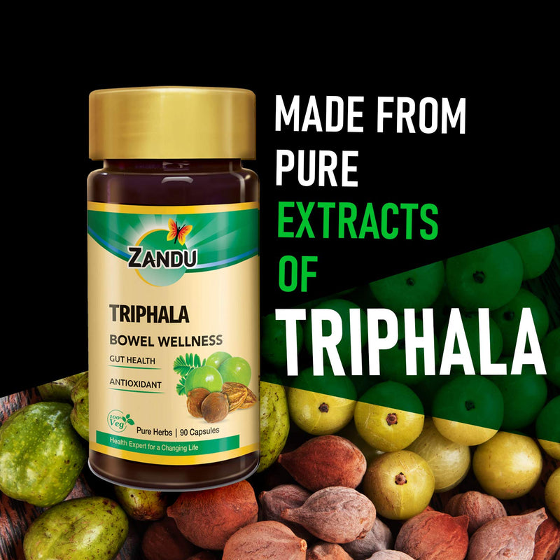Zandu Triphala Capsules, Supports Bowel Wellness & Healthy Gut, Helps to Boost Immunity & Useful for Digestion, Antioxidant Properties - 90 Veg Capsules - BeesActive Australia