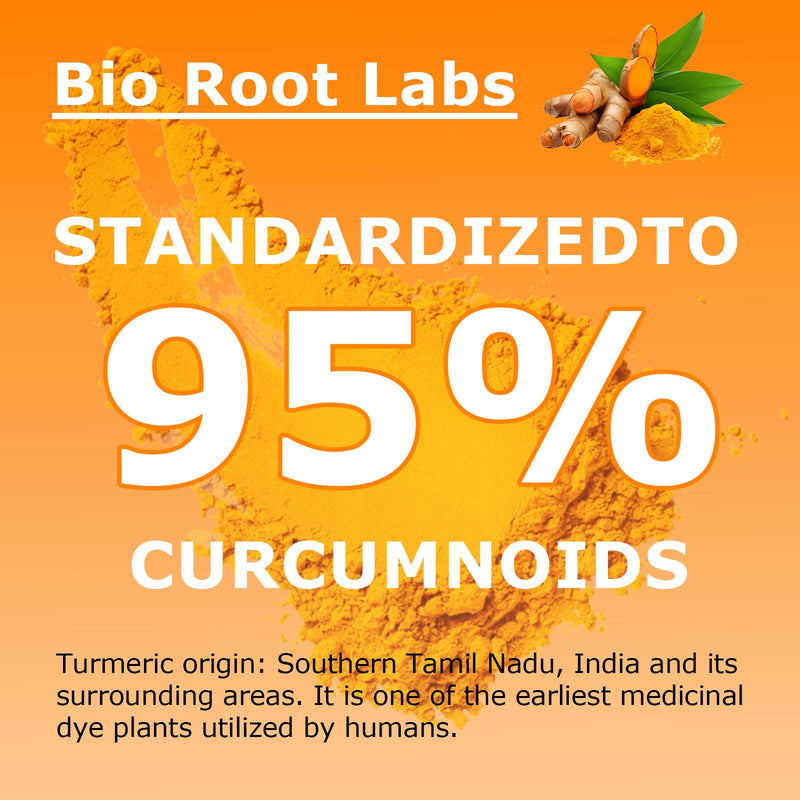 1pcsBio Root Labs Turmerc Curcumin Supplement, BioRoot Labs Tumeric Curcumin 1,00omg - 95% Curcuminoids wth Black Pepper & Ginger,Fat Soluble Vitamin C,Enhanced Absorption,120 Capsules (1PCS) 1pcs