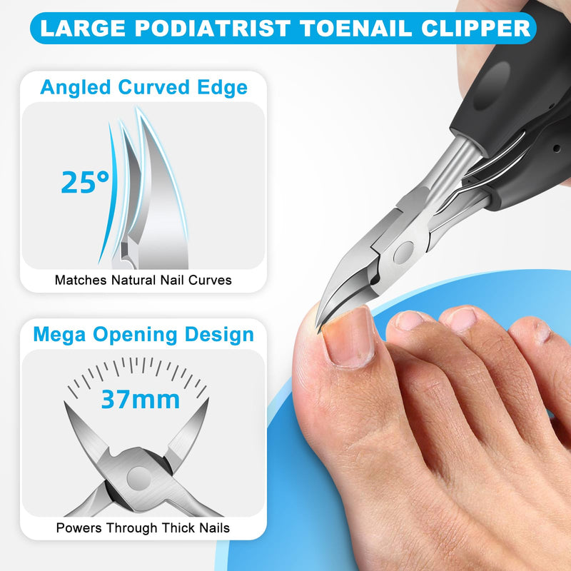 2026 Toenail Clippers for Thick Toenails for Seniors, Angled Head Large Toe Nail Clippers Set for Men, Heavy Duty Ingrown Toenail Clippers with Long Handle, Ultra Sharp Slanted Nail Cutter Wide Jaw 5PCS Toenail Clippers - BeesActive Australia
