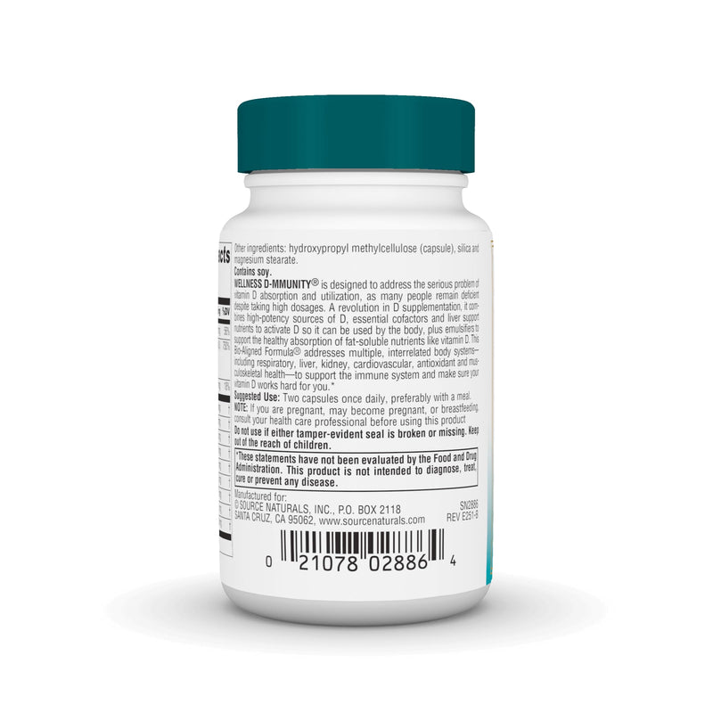 Source Naturals Wellness D-mmunity, 125 mcg D-3-30 Vegetarian Capsules | Bio-Aligned® Vitamin D Immune Formula | Supports Optimal Absorbtion and Utilization*