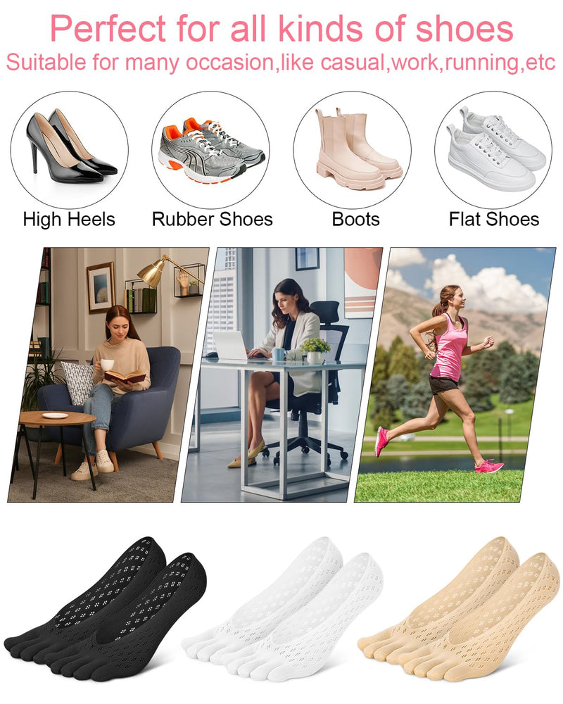 6 Pair Bunion Relief Socks, Toe Alignment Compression Toe Separator Socks, No Show Low Cut Liner Five Finger for Women & Men Bunion
