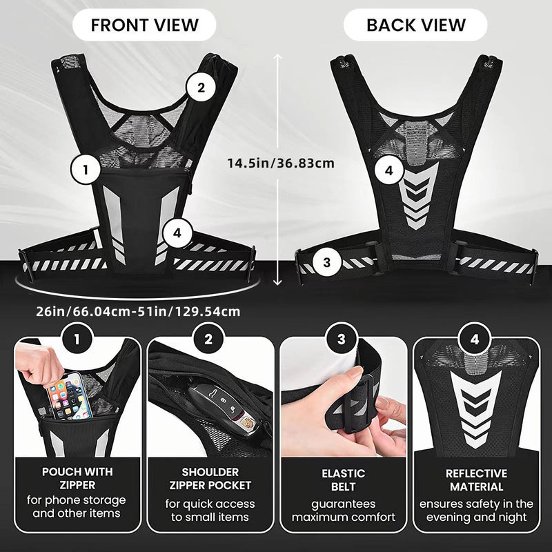 Running Vest with Phone Pocket Lightweight Adjustable Reflective Jogging Vest Marathon Run Vest with Pockets for Women Men with Headband Black