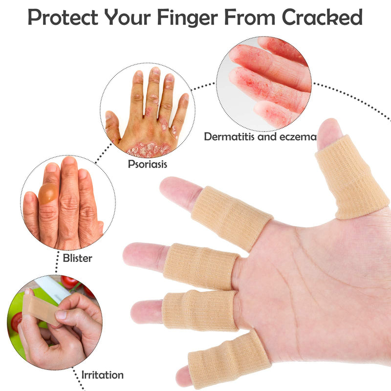Skylety 30 Pieces Finger Sleeves with 1 Storage Bag, Thumb Splint Brace Support Protector Breathable Elastic Finger Tape for Pain Relief Arthritis Trigger Sports Basketball Baseball(Beige) Beige