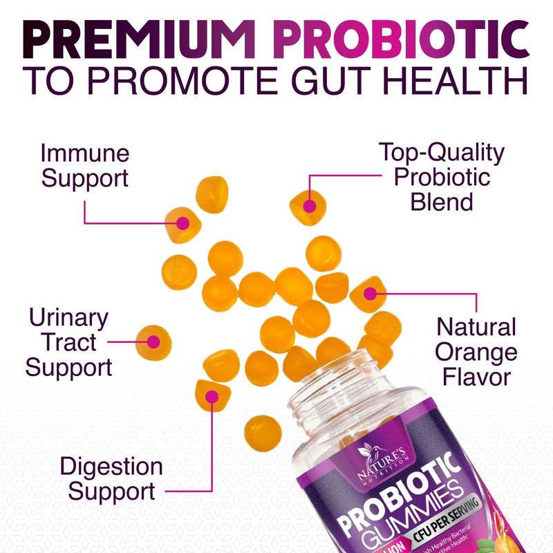 Probiotics for Digestive Health Gummies - 6 Unique Strains for Daily Immune Support & Gut Health, Supports Constipation, Gas & Bloating - Best Probiotic Supplement Gummy for Women & Men - 60 Gummies 60 Count (Pack of 1)