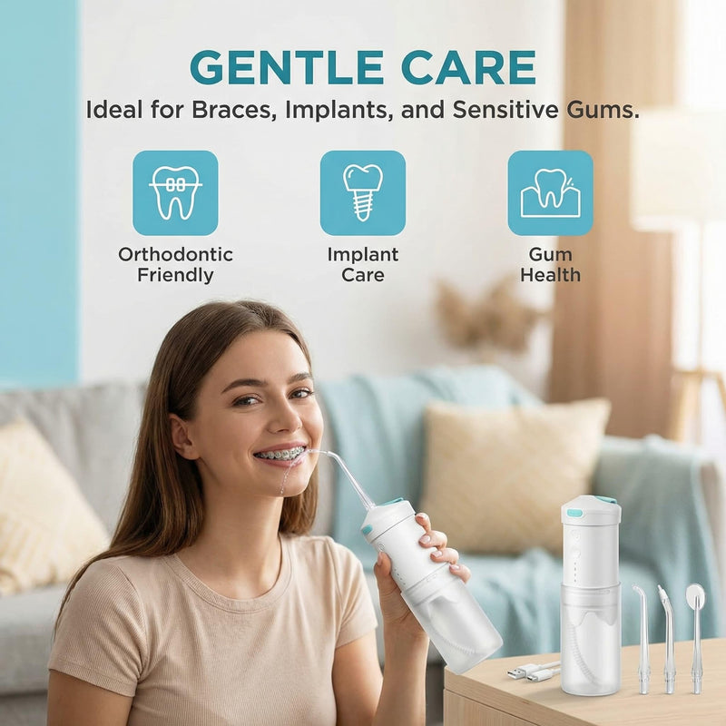 Cordless Water Flosser for Teeth, Portable Oral Irrigator with 20-Day Use, 4 Nozzles & Telescopic Tank, 3 Modes IPX7 Waterproof, Mini Travel Dental Flosser for Braces, Sensitive Gums and Home Use