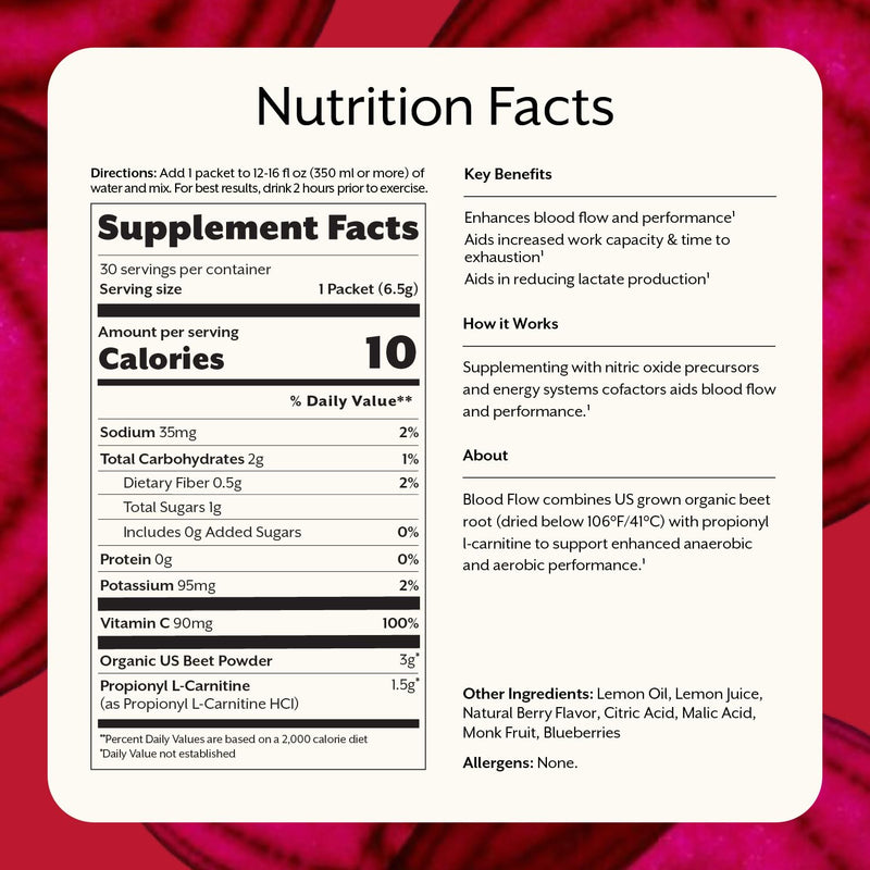 ProMix Nutrition Blood Flow - Nitric Oxide Supplement with Organic US Beet Root Powder - Cold Pressed, Low Temp Dehydration - 30 Servings Berry 0.23 Ounce (Pack of 30) - BeesActive Australia