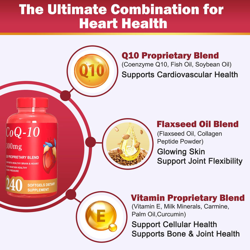 Dr.HR CoQ10 300mg Supplement Supports Heart Energy & Brain Health | Coenzyme Q10 as Ubiquinone Antioxidant Support for Women & Men Non-GMO,Gluten & Soy-Free 3rd Party Tested 240 Softgels 240 Count (Pack of 1)