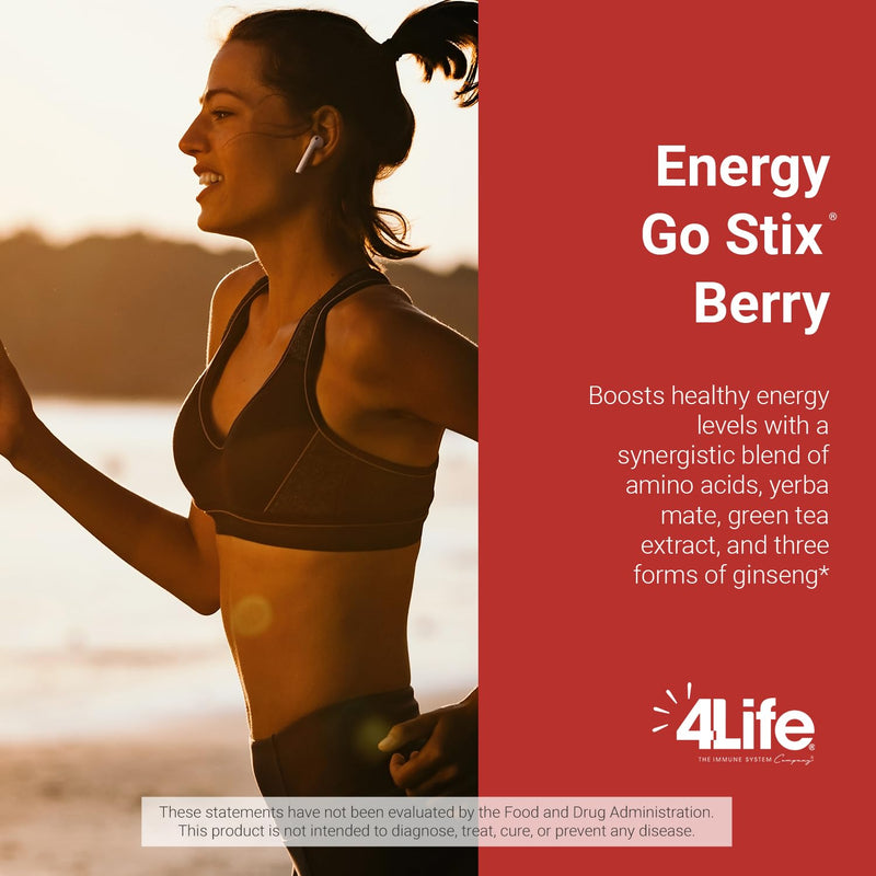 4Life Energy Go Stix Berry Drink Mix with Amino Acids, 30 Packets | Berry flavor, Green tea, Yerba mate, Ginseng, Guarana, Maca, Energy supplement, Endurance, Portable stick packs