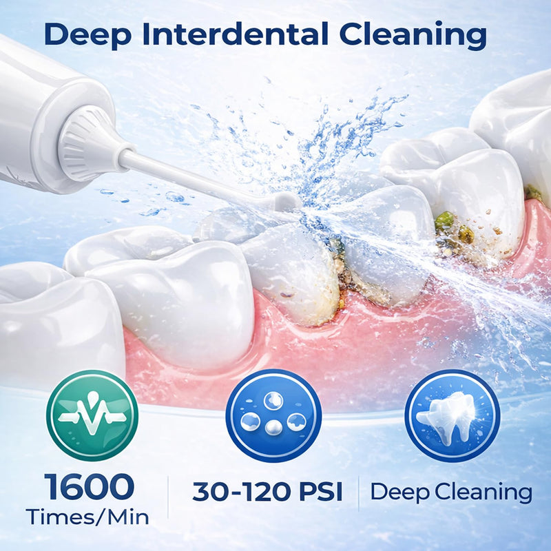 Water Flosser for Teeth, Portable Cordless Oral Irrigator with 4 Modes, 300ML Large Water Tank, IPX7 Waterproof Dental Flosser for Braces, Travel & Home Use (White) White