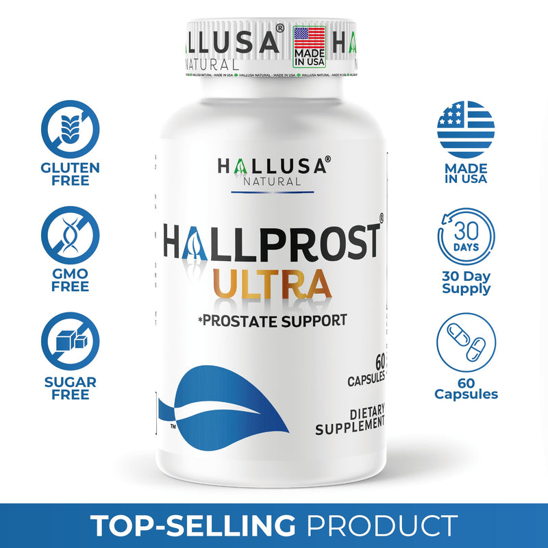 Hallusa Natural Hallprost Ultra Prostate Health Supplement, 60 Capsules | Saw Palmetto Blend 810mg for Urinary Tract & Bladder Support with Lycopene, Pygeum, Pumpkin Seed, Zinc & Vitamin E
