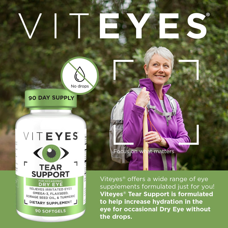Viteyes Tear Support Eye Soothing Blend, Occasional Dry Eye Supplement, No Eye Drops, Redness Relief, Eye Vitamin, Allergy Support for Itchy Eyes, Omega-3 Fish Oil, 90 Softgels 90 Count (Pack of 1)