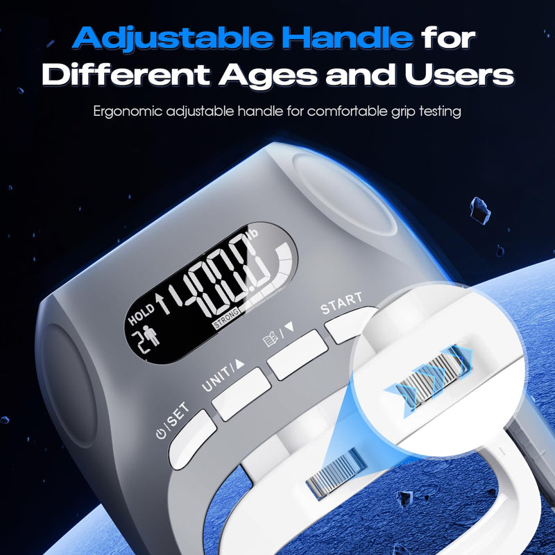 Electronic Grip Strength Tester With Adjustable Hand Gripper, Hand Dynamometer of 400lbs/180kg Tester Set with Digital Display – Precision Training for Rehab, Fitness, and Home Gym gray