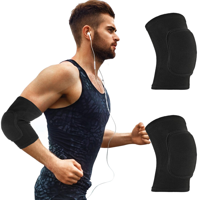 Arm Brace Pads Elbow Protector Strap Pair, Breathable Anti-Collision Sponge Tendonitis Fitness Volleyball Basketball Tennis Golfers Knee Support Band for Kids Men Women Elderly Black(40-75kg)
