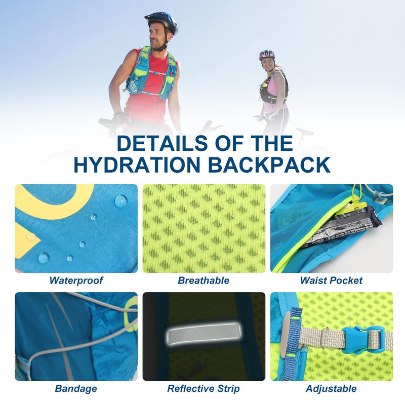 INOXTO Hydration Vest Backpack,Lightweight Water Running Vest Pack with 1.5L Water Bladder Bag Daypack for Hiking Trail Running Cycling Race Marathon for Women Men Blue（M-L）