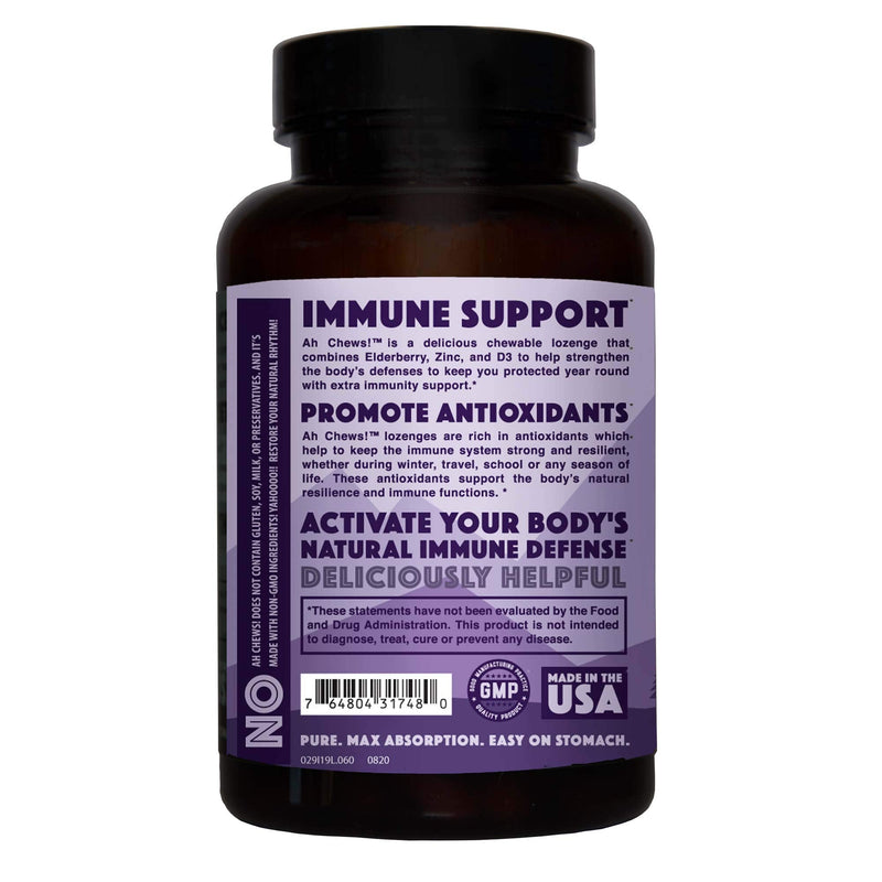 Natural Rhythm Ah Chews! Immune Booster Lozenges for Kids and Adults, No Added Sugar, with Elderberry, Zinc & Vitamin D3, 60 Capsules