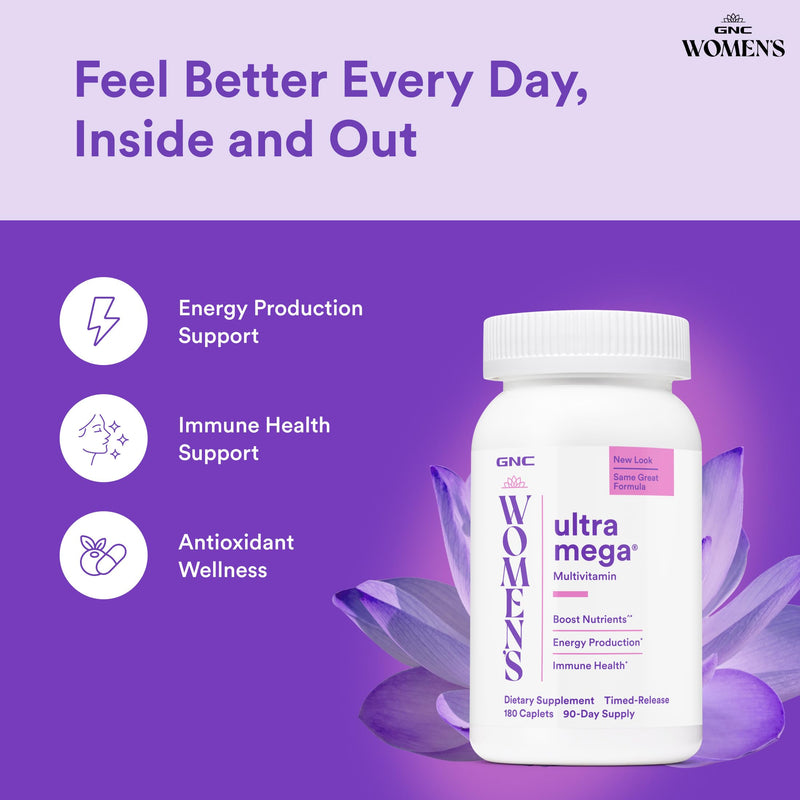 GNC Women's Ultra Mega Multivitamin, 180 Count, 90 Servings | Provides B Vitamins for Energy and Metabolism, Vitamin C and Zinc for Immune Support, Magnesium for Bone and Muscle Health 180 Count (Pack of 1) Old Version