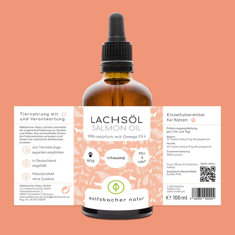 Salmon oil for cats with Omega 3 & 6 I 100ml Norwegian, natural salmon oil from Atlantic sea salmon I High-dose supplement for cats 100ml cat - BeesActive Australia