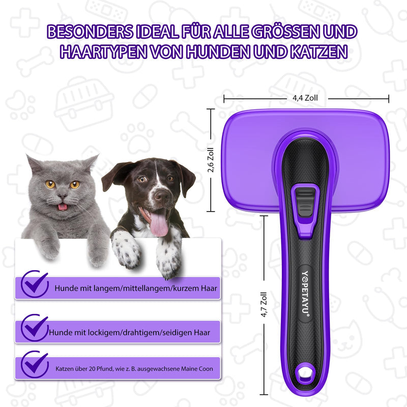 YOPETAYU Dog Brush for Dogs, Cats and Pets, Self-Cleaning, Against Undercoat and Loose Fur, Reduces Hair, Gentle on the Skin, for Large, Medium and Small Dogs and Cats, Purple - BeesActive Australia