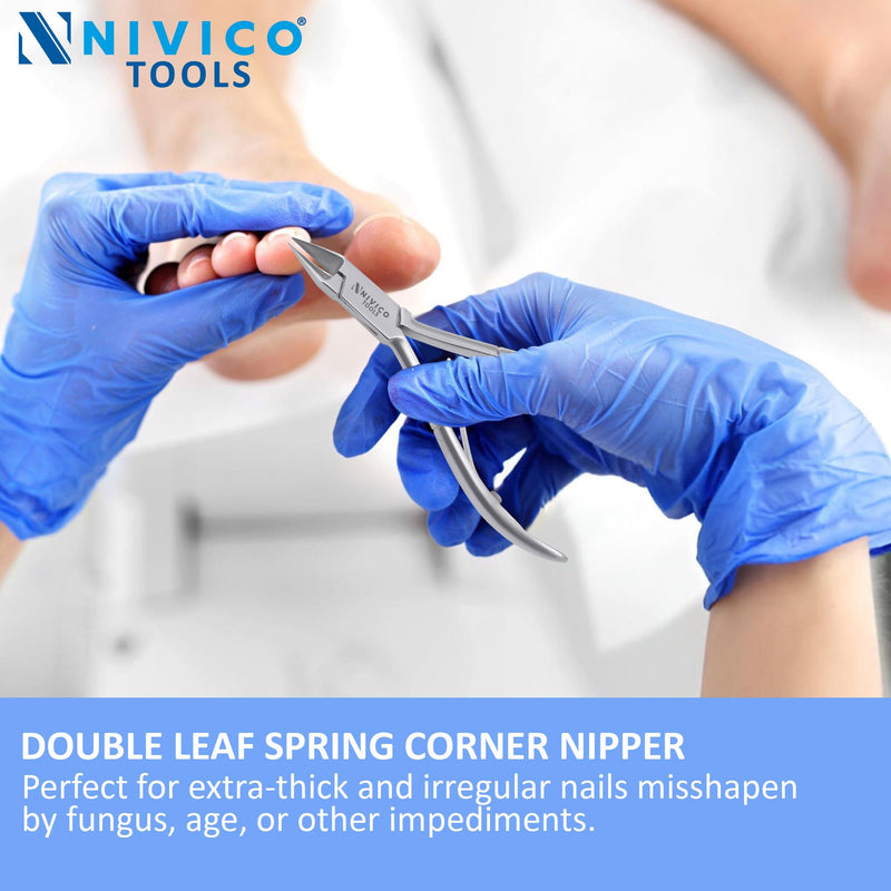 NIVICO Nail Cutter Corner Nipper Ingrown Toenail Trimmer 5" - 13cm Double Leaf Wire Spring, Podiatry Stainless Steel Nail Nippers, Professional Nail Cutter for Thick Toenails for Seniors