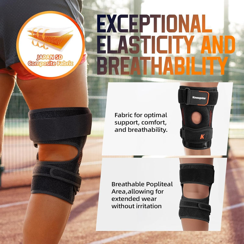 2-in-1 Professional Knee Brace for Pain Relief,Adjustable Knee Support with Patella Pad & Side Stabilizers, Compression Knee Sleeve for Meniscus Tear, ACL, Joint Pain, Runner, Workout-Men & Women L BLACK