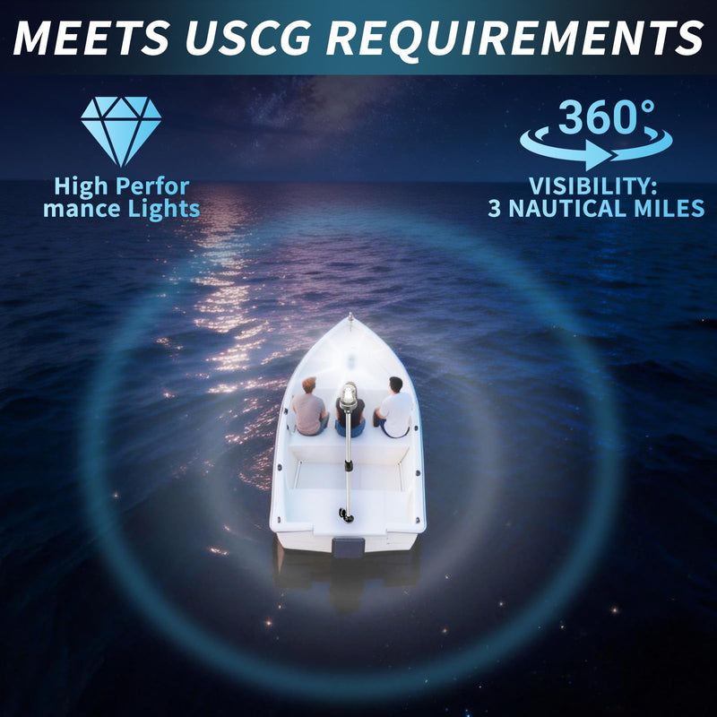 Telescoping Boat Stern Light Marine Anchor Light, 26"-48" Adjustable Rear Boat Lights Pole LED with Base, White Boats Navigation Lights for Bass, Fishing, Jon Boats, Pontoon 12-24V (Sliver) Sliver - BeesActive Australia