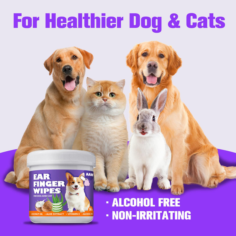 Dog Ear Wipes,Gently Remove Ear Wax & Dirt,Relieve Ear Itching Fresh Coconut Scent, All Natural Ingredients Dog Ear Cleaning Wipes - 50 Count 1.6'' 50pcs Purple - PawsPlanet Australia